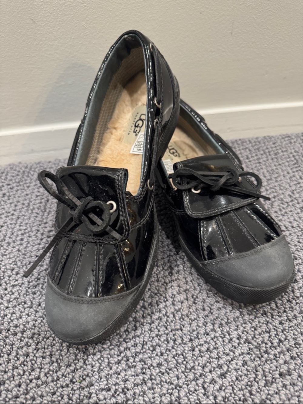 UGG Women's Black Patent Leather Lace-up duck shoes